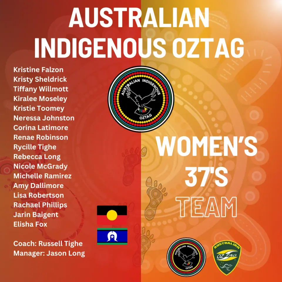 AIO Women's 37's 2024 team announcement card listing the players