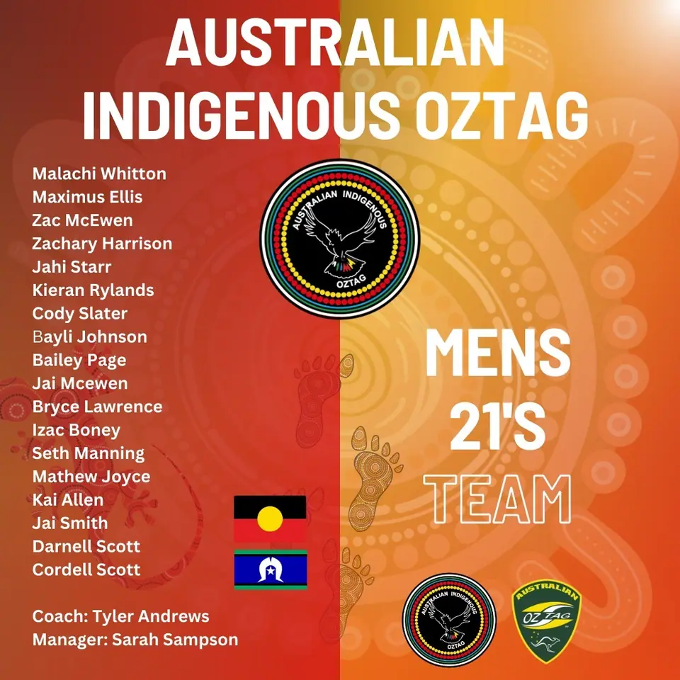 AIO Mens 21's 2025 team announcement card listing the players