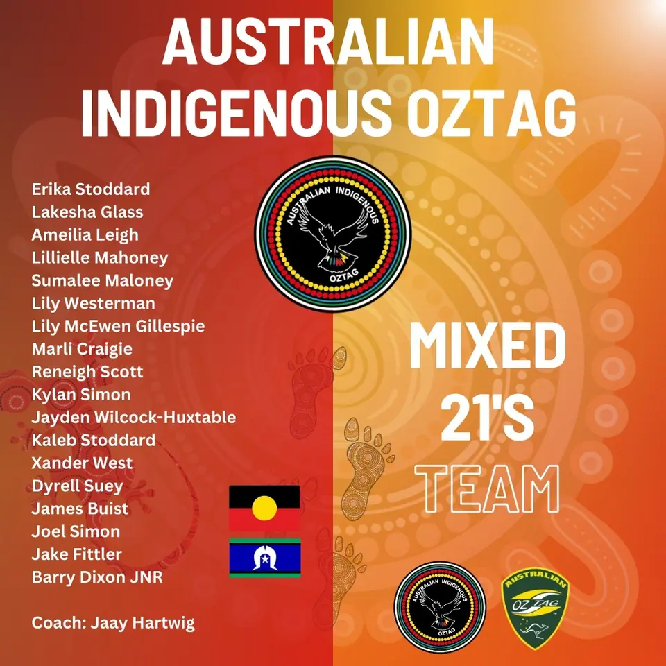 AIO Mixed 21's 2025 team announcement card listing the players