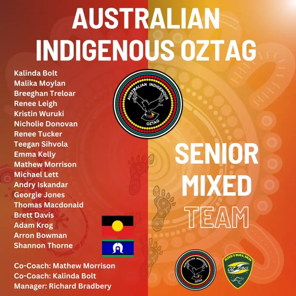 AIO Mixed Seniors 2024 team announcement card listing the players
