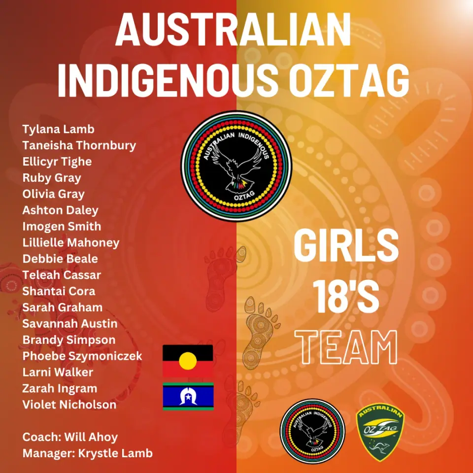 AIO Girls 18's 2024 team announcement card listing the players